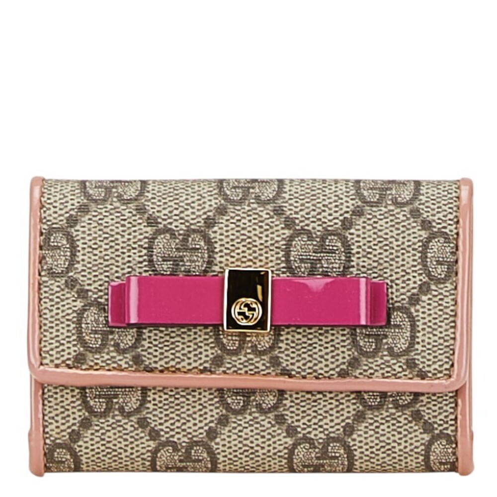 Gucci GG Supreme Key Case Wallet Beige Cream Pink Enamel